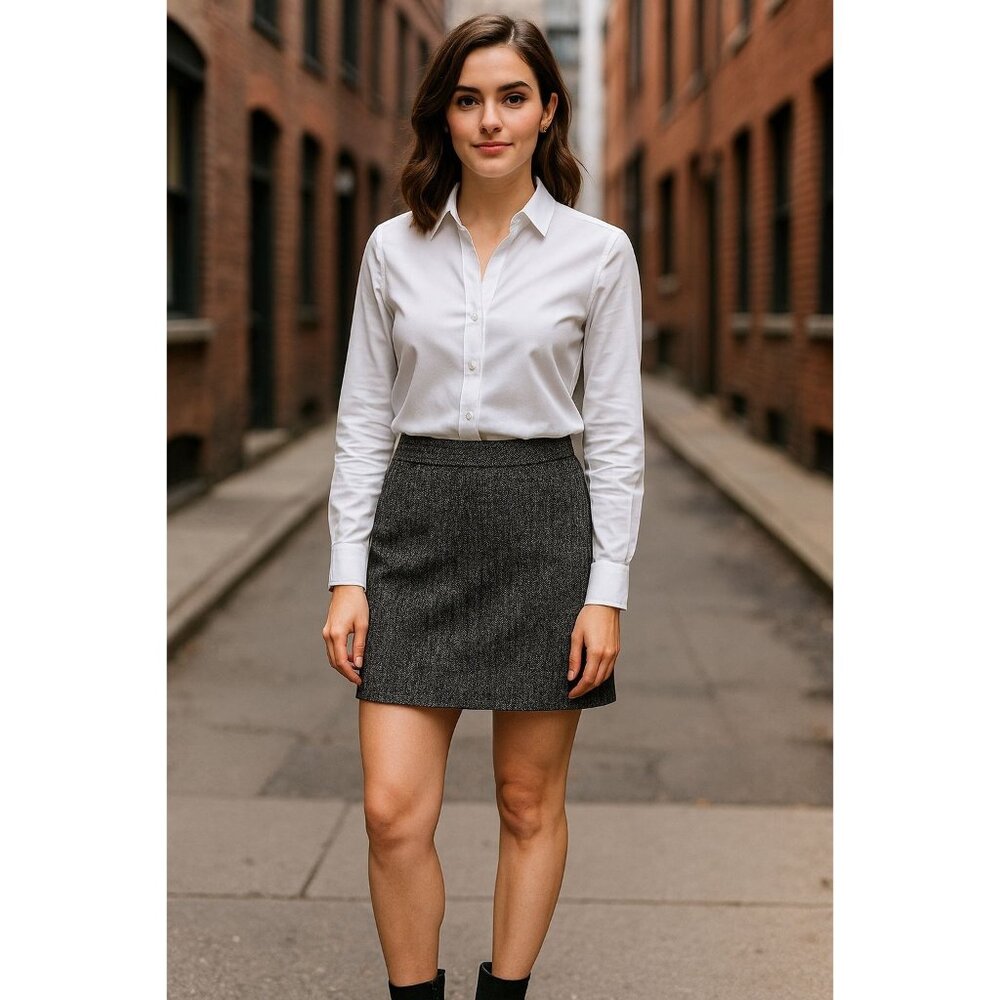 Willi Smith Black Tweed Mini Skirt Wool Blend Size 2 Lined Classic Chic Preppy